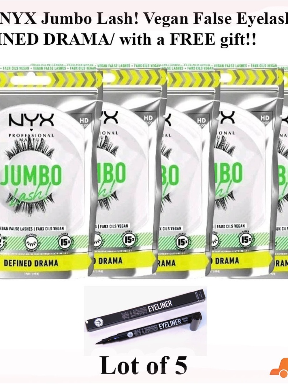 NYX Jumbo Lash Vegan False Eyelashes with Bright Green Accents and free gift!